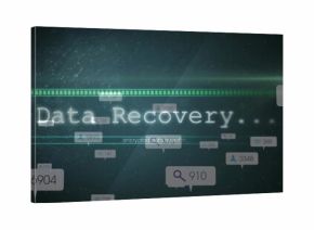 Glitchy Data Recovery text animating in cybersecurity interface, with segmented green progress bar