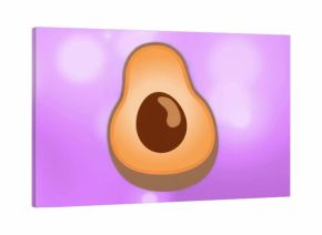 Floating stylized avocado half revealing seed on purple gradient background, with bokeh light spots