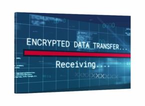 Displaying centered encrypted status text and red bar on network dashboard, with blue grid overlay