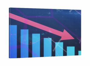 Displaying magenta arrow crossing blue cyan bar chart on dashboard, showing magenta line markers