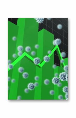 Green bar graph with virus icons illustrating economic impact during pandemic