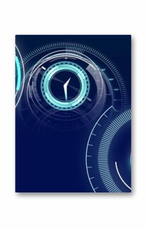 Image of scopes scanning and clock moving fast on blue background