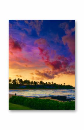 Spectacular sunset over a Pacific Ocean beach on Kauai, Hawaii, USA