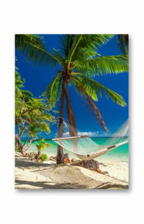 Pusty hamak w cieniu palm na tropikalnym Fidżi