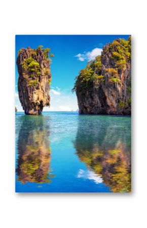 Beautiful nature of Thailand. James Bond island reflects in water near Phuket