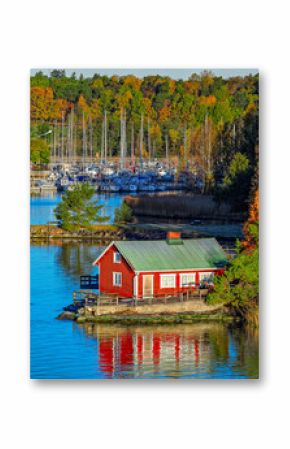 Red house on rocky shore of Ruissalo island, Finland