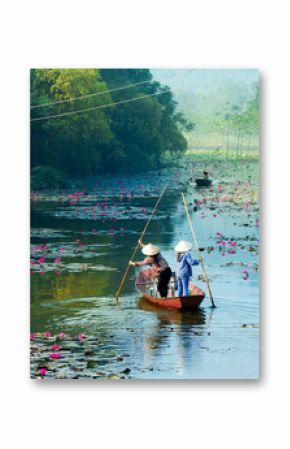 Yen stream on the way to Huong pagoda in autumn, Hanoi, Vietnam. Vietnam landscapes.