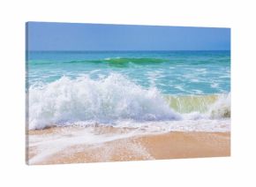 Atlantic ocean, front scenic view of waves on the beach, 2025 travel and summer vacations panoramic background, web banner
