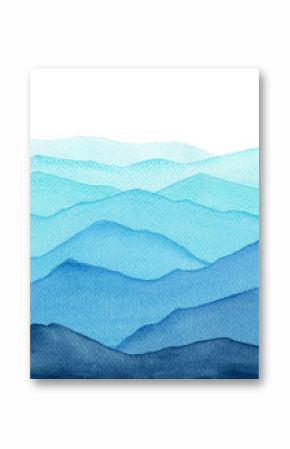 abstract indigo light blue watercolor waves mountains on white background