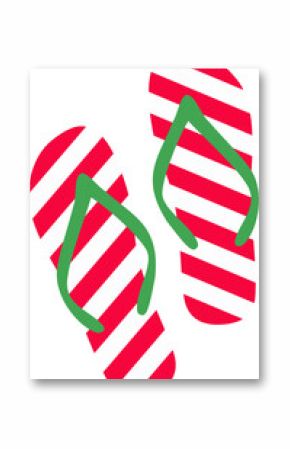 Two striped flip-flops are lying in top-down flat style with green straps, transparent background