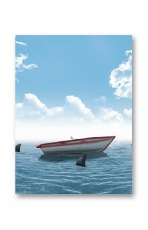 Sharks circling small boat in the ocean