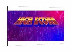 Displaying stylized HIGH SCORE text graphic in virtual neon rain, with falling pixelated lines