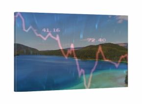 Displaying centered turquoise lake from above, wooded hills and pink or red line labeled 41