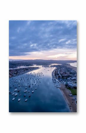 Landscape view of Newport Beach, Orange County with hundreds boats and ships, California