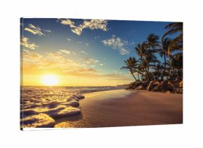 Landscape of paradise tropical island beach, sunrise shot