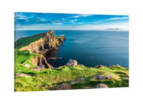 Stunning dusk at the Neist point lighthouse in Isle of Skye, Scotland