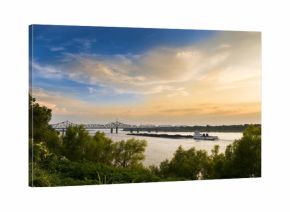 A pusher boat in the Mississippi River near the Vicksburg Bridge in Vicksburg, Mississippi, USA.