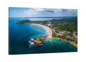 Aerial panorama of the tropical beach in the town of Mirissa, Sri Lanka