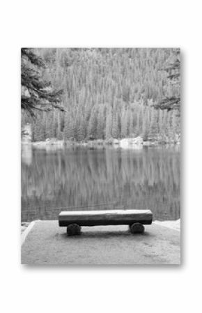 Bear Lake, Rocky Mountains. Black and white vintage style. American landscape.