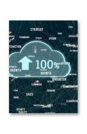 Image of cloud with growing number and network of connections with texts over sea with boats