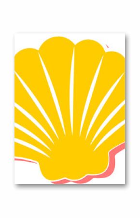 Vector is showing scallop shell in yellow, white stripes and pink shadow on transparent backdrop