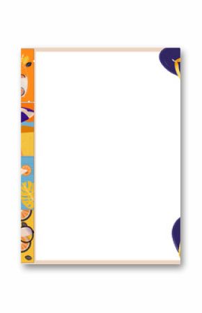 Digital summer template showing flat tropical icons, panel on transparent background, copy space