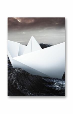 Paper boat floating on the sea