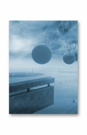 Newtons cradle above coastline
