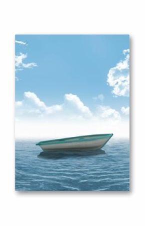Digitally generated small boat in the ocean