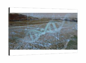 Displaying translucent DNA helix blending with sandy waves at shoreline, with floating numeric text