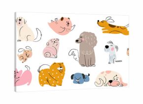 Cute dogs doodle vector set. Cartoon dog or puppy characters design collection with flat color in different poses. Set of funny pet animals isolated on white background.