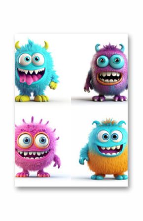 Happy Halloween. Monster colorful 3d set. Cute kawaii cartoon scary funny baby character. Eyes, tongue, tooth fang, hands up. White background