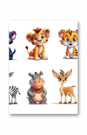 Set of cartoon characters of baby animals. Set of baby animal icons isolated on white background. Cartoon characters design. Color illustration of wild animal world. Vector illustration