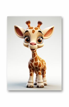 3d cute giraffe cartoon white background