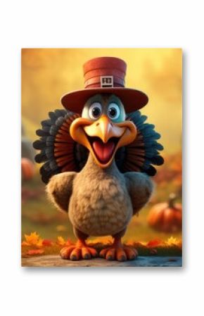 Thanksgiving turkey in funny cartoon style. Happy bird