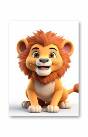 3d cartoon animated lion sitting isolated on white background