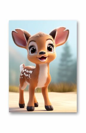 3D cartoon a baby female deer in the forest