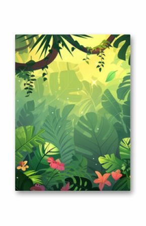 Bright tropical background with cartoon jungle animals 