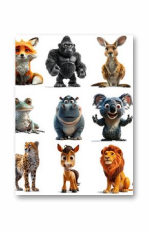 Set of cute 3D cartoon animals