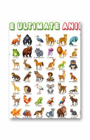 Set of animals collection arranged in alphabetical order from A to Z, Perfect for design and education and kids content.