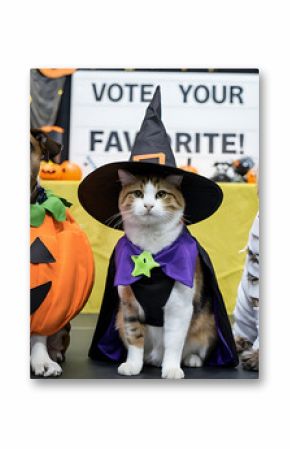 Adorable pets dressed in Halloween costumes for a fun, festive competition. Perfect for pet, holiday, and event themes.  