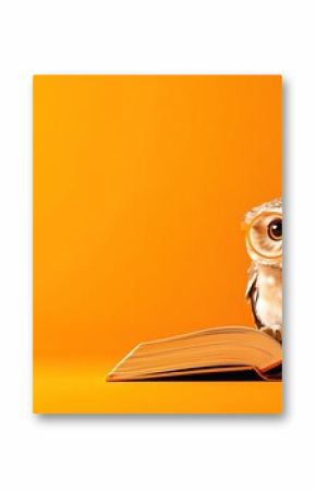 A cute owl wearing glasses sitting on an open book against a vibrant orange background, symbolizing knowledge and wisdom.