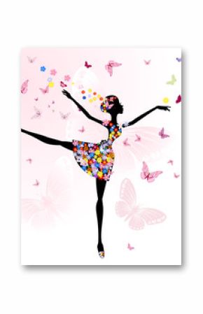 baleriny dziewczyna z kwiatami z motylami