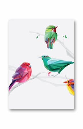kolorowe ptaki w stylu niskiej wielokąta na gałęzi drzewa zestaw kolekcja