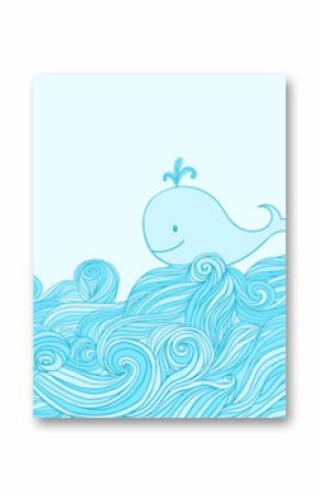 Błękitny śliczny wieloryb w morskich falach.