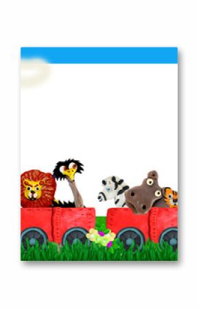 Traveling  Zoo animals 3D rendering children greeting card poster banner  illustration