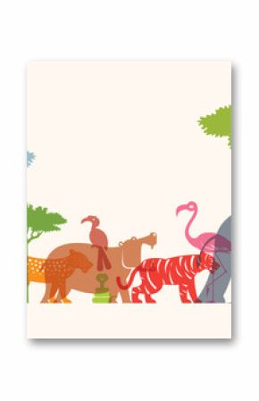 Group of Wild Animals, Zoo, Silhouette, Colourful Shape