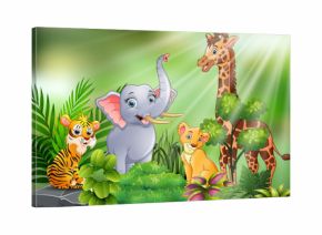 Nature scene with wild animals cartoon