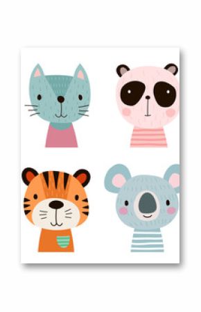 Christmas card with Cute animals. Hand drawn characters. Greeting flyers.