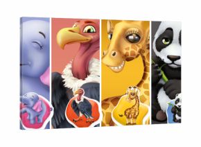 Wild animals. Zebra, elephant, vulture, giraffe, panda, crocodile. 3d vector icon set